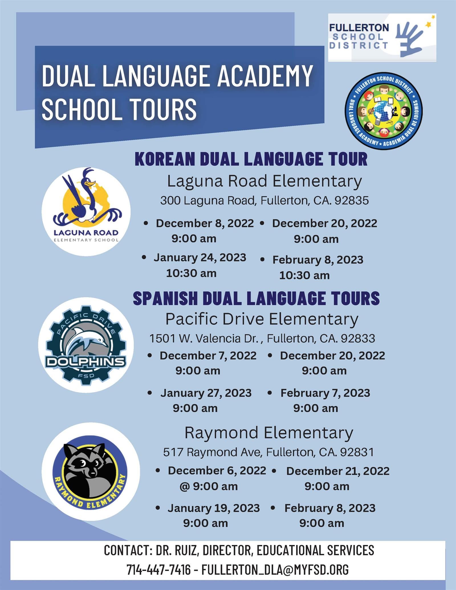 Dual Language Academy Tour Dates Flyer